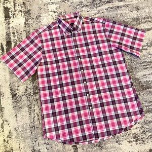 Scott Barber- short sleeve pink button down(plaid)